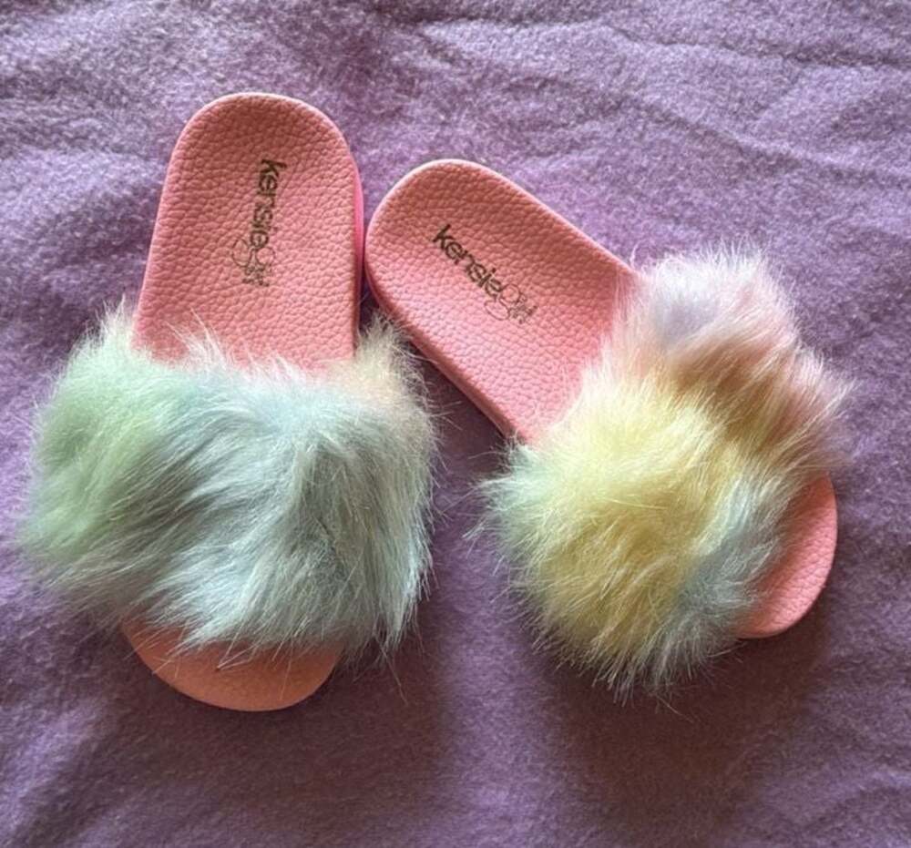 Kensie Girl Multicolored Faux Fur Slide Sandals